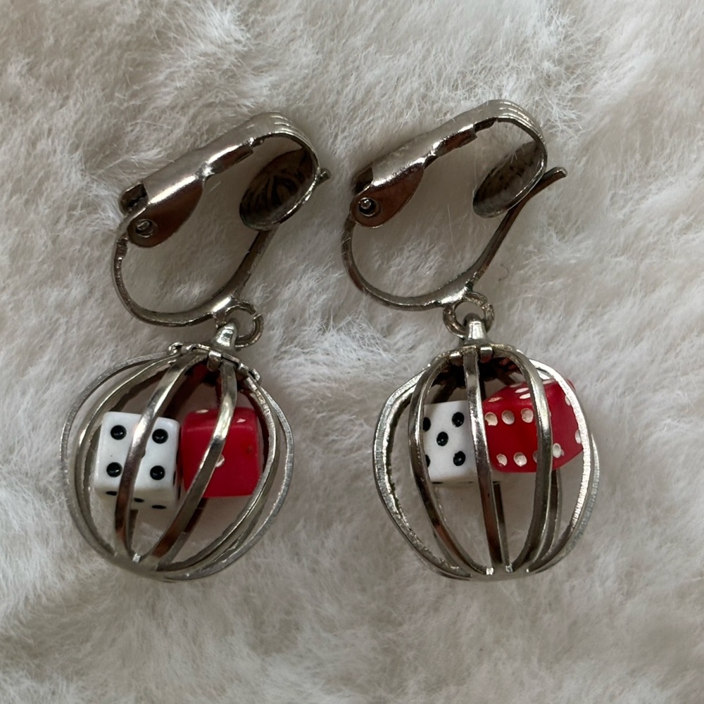 Unique Vintage Micro Tiny Mini Cage Dice Earrings, women’s jewelry